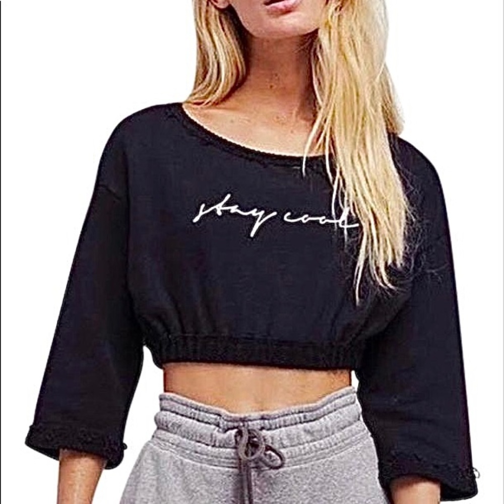Free People Movement Stay Cool Cropped Black Sweatshirt